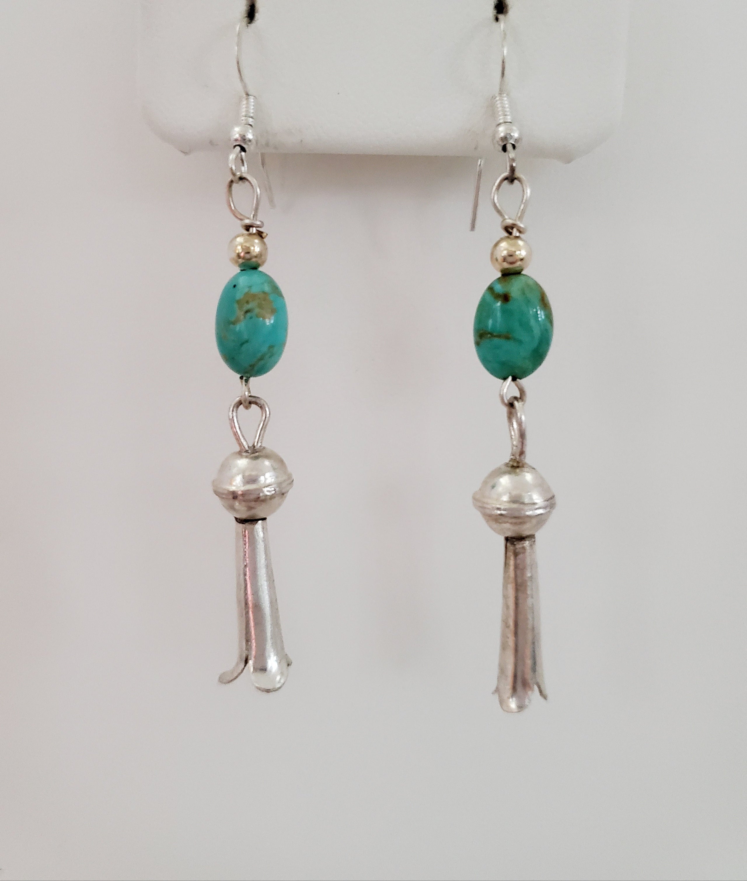Genuine Turquoise w/ Silver Squash Blossom Earrings